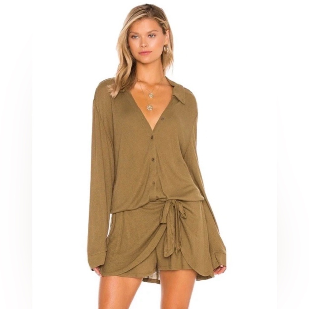 Free People Beach - Lively Romper 🌿 Long Sleeve SM - Tropical Nut